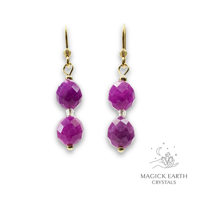Quartzite (Malaysia Jade) Earrings in Fuchsia (Dyed) and Gold Finish for Calm Power