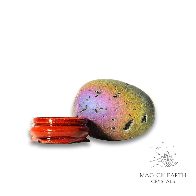 Rainbow Electroplated Druzy Egg  Horizontal View With Stand for Amplified Insight