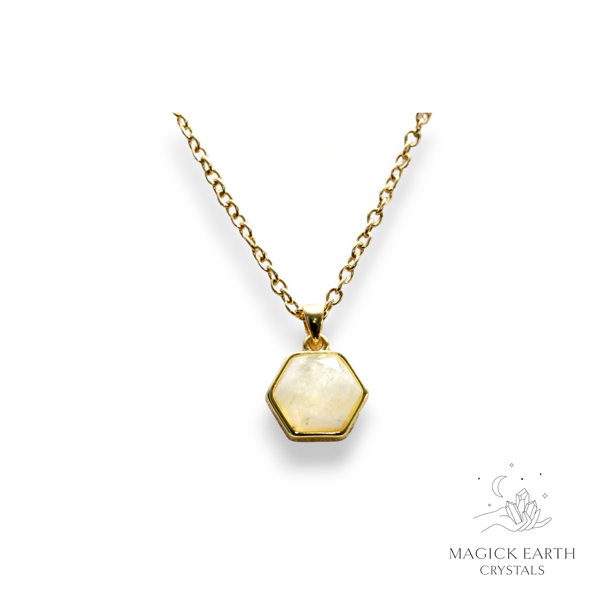Natural Rainbow Moonstone faceted hexagon crystal pendant