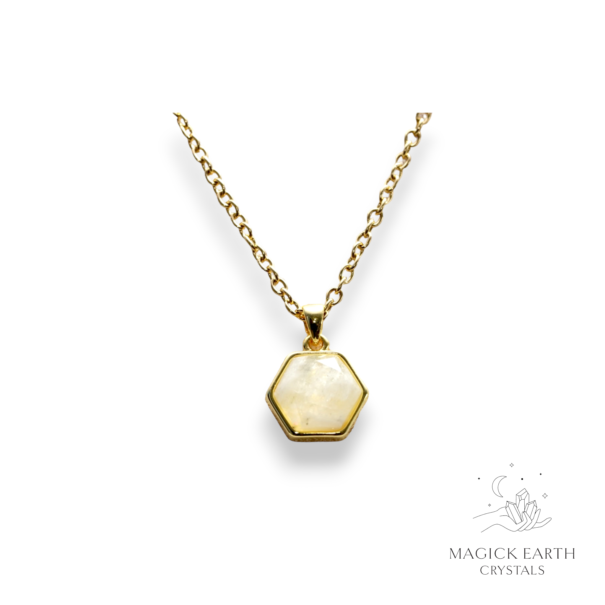 Natural Rainbow Moonstone faceted hexagon crystal pendant