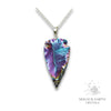 Electroplated Quartz Arrowhead pendant with  Rainbow Colouring and Platinum Finish for Amplified Insight. Back View