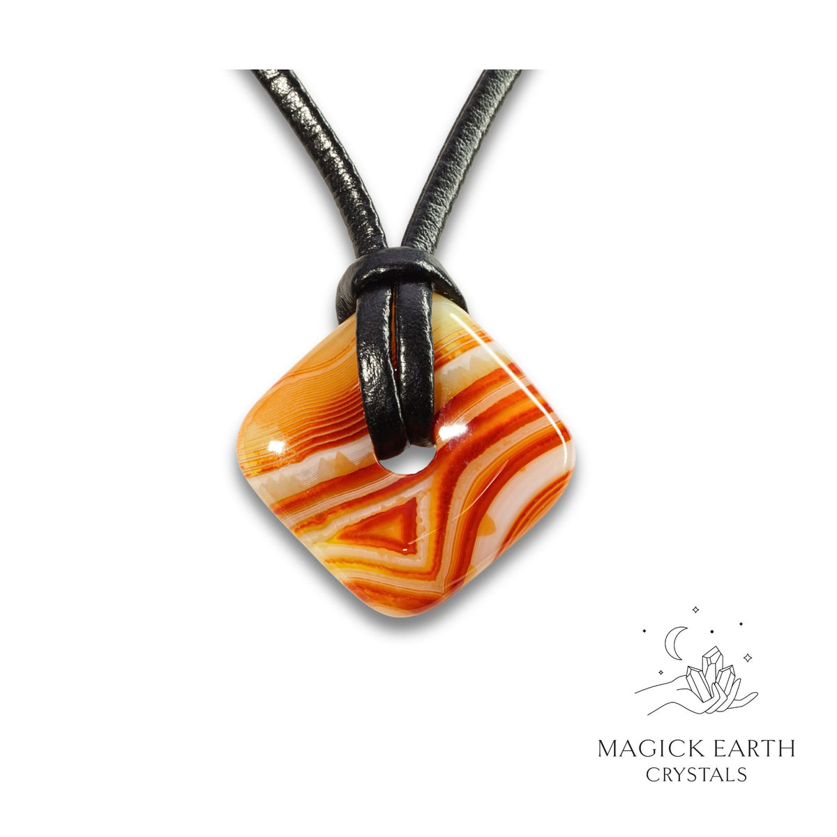 Natural Dyed Red Banded Agate diamond shaped donut pendant