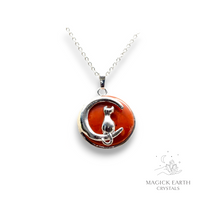 Natural Red Jasper crystal cat pendant view a