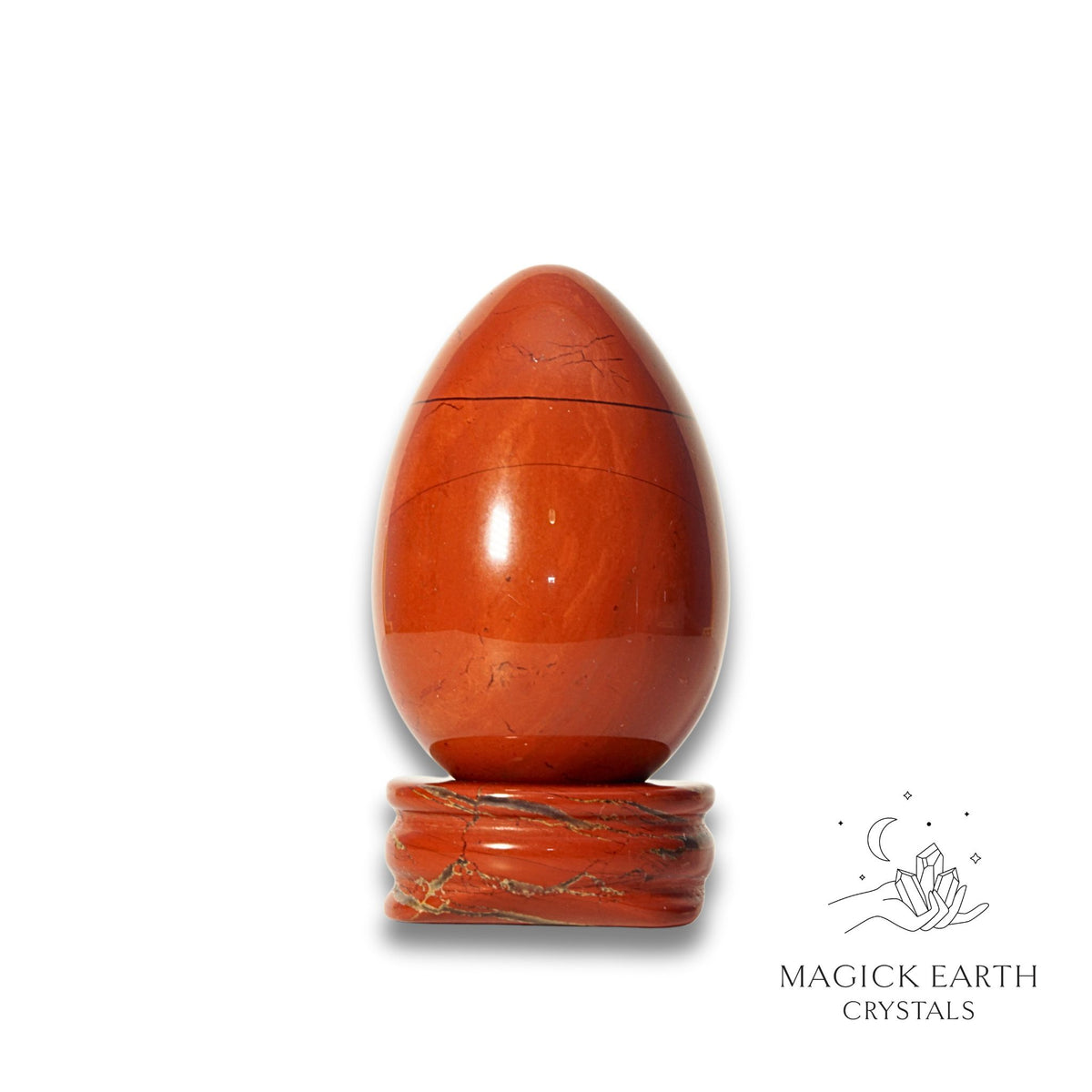 Natural Red Jasper crystal egg with stand view a
