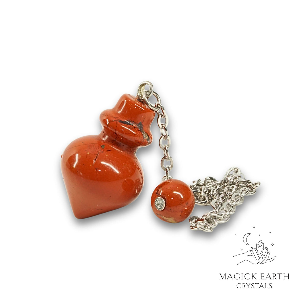 Natural Red Jasper crystal flask pendulum view a
