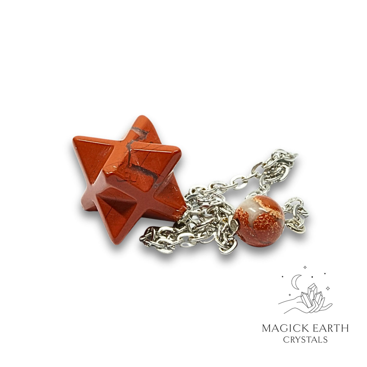 Natural Red Jasper merkaba crystal pendulum view a