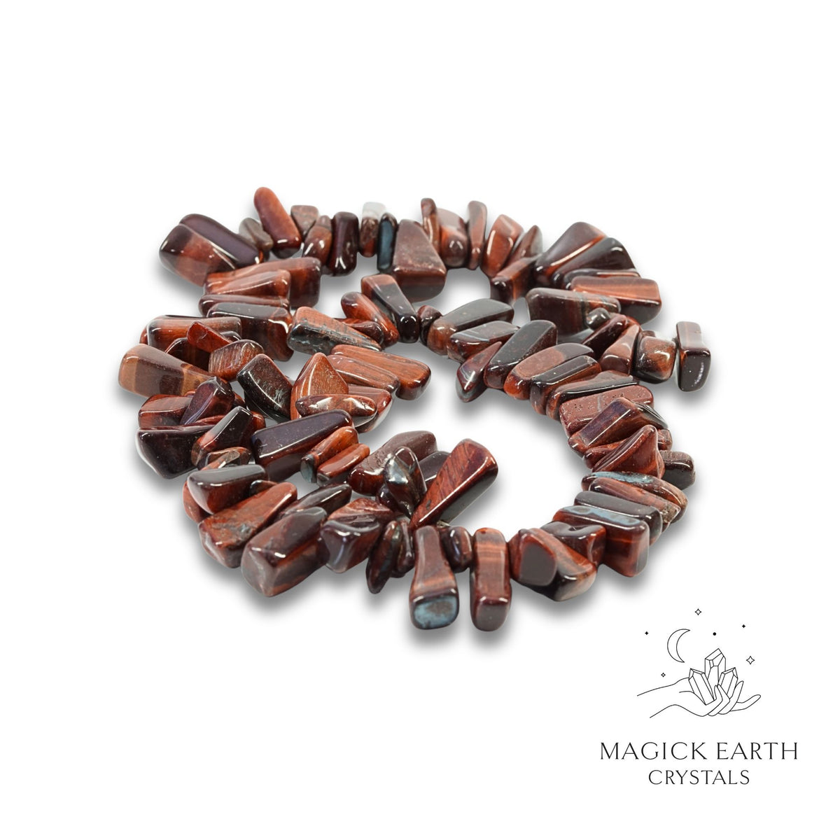 Natural Red Tiger Eye drilled crystal nugget strand