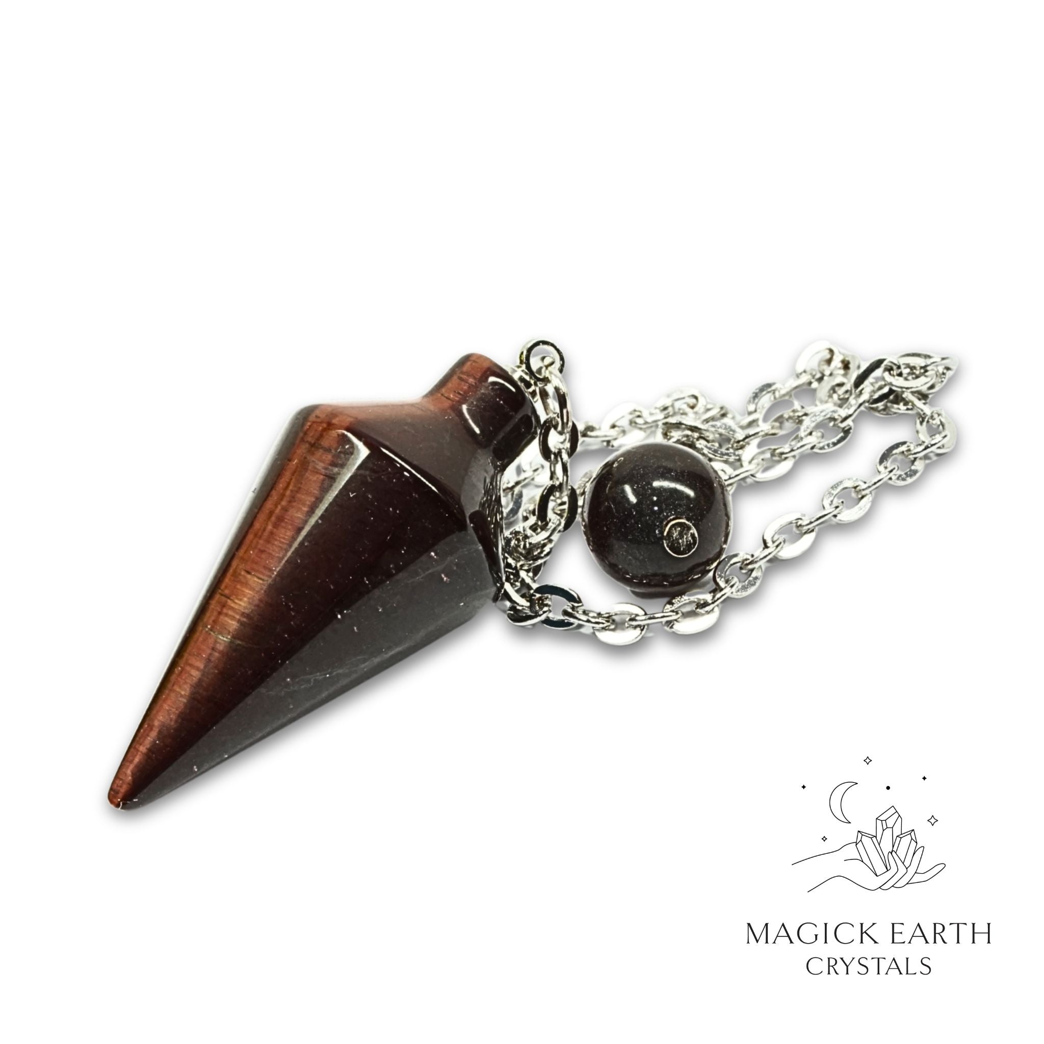 Natural Red Tiger Eye spire crystal pendulum view a