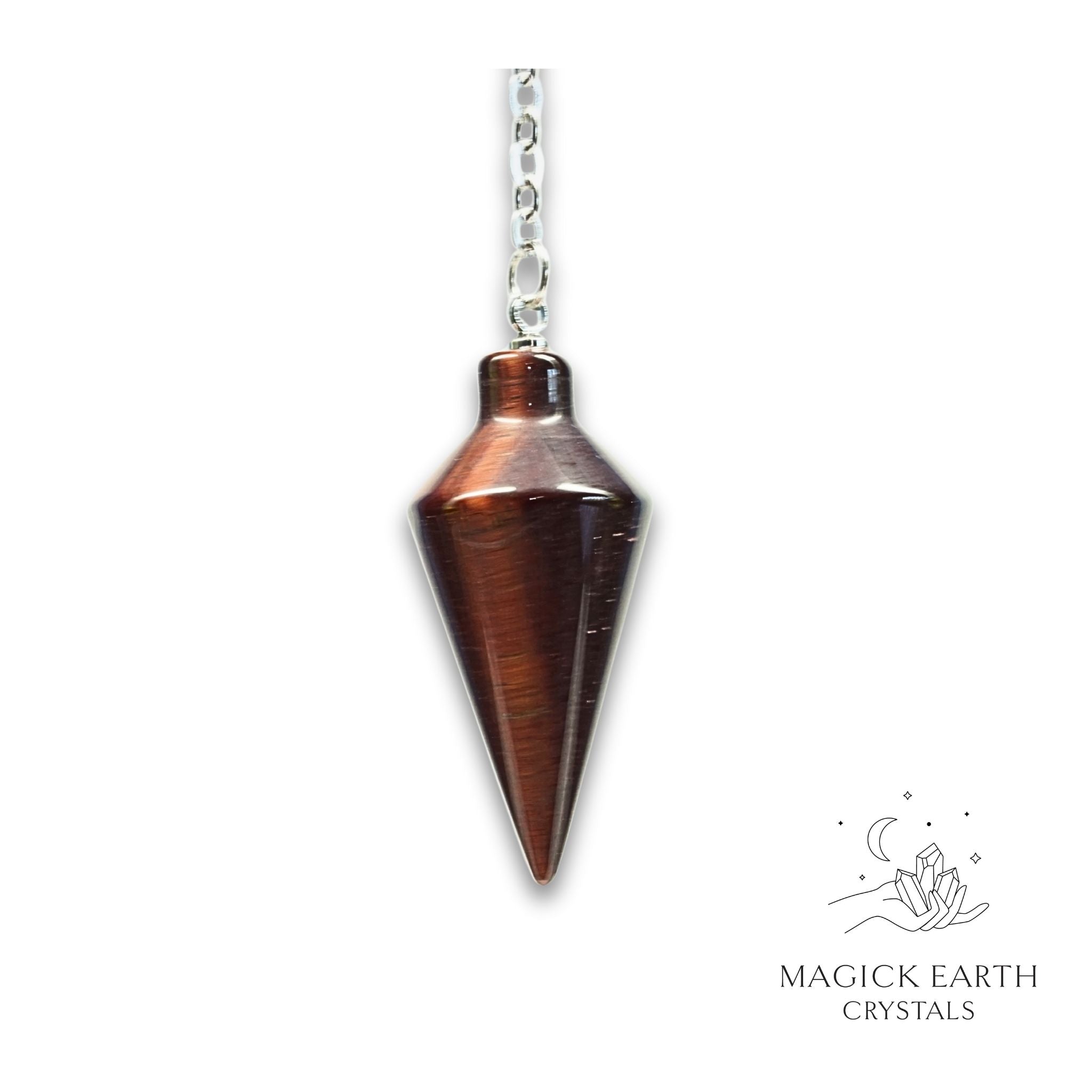 Natural Red Tiger Eye spire crystal pendulum view b