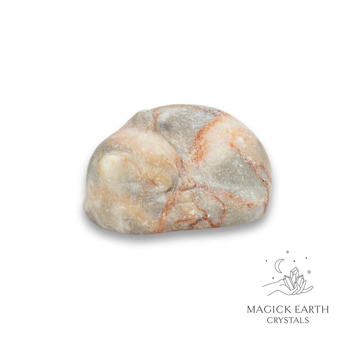 Natural Red Vein Jasper sleeping cat figurine view a