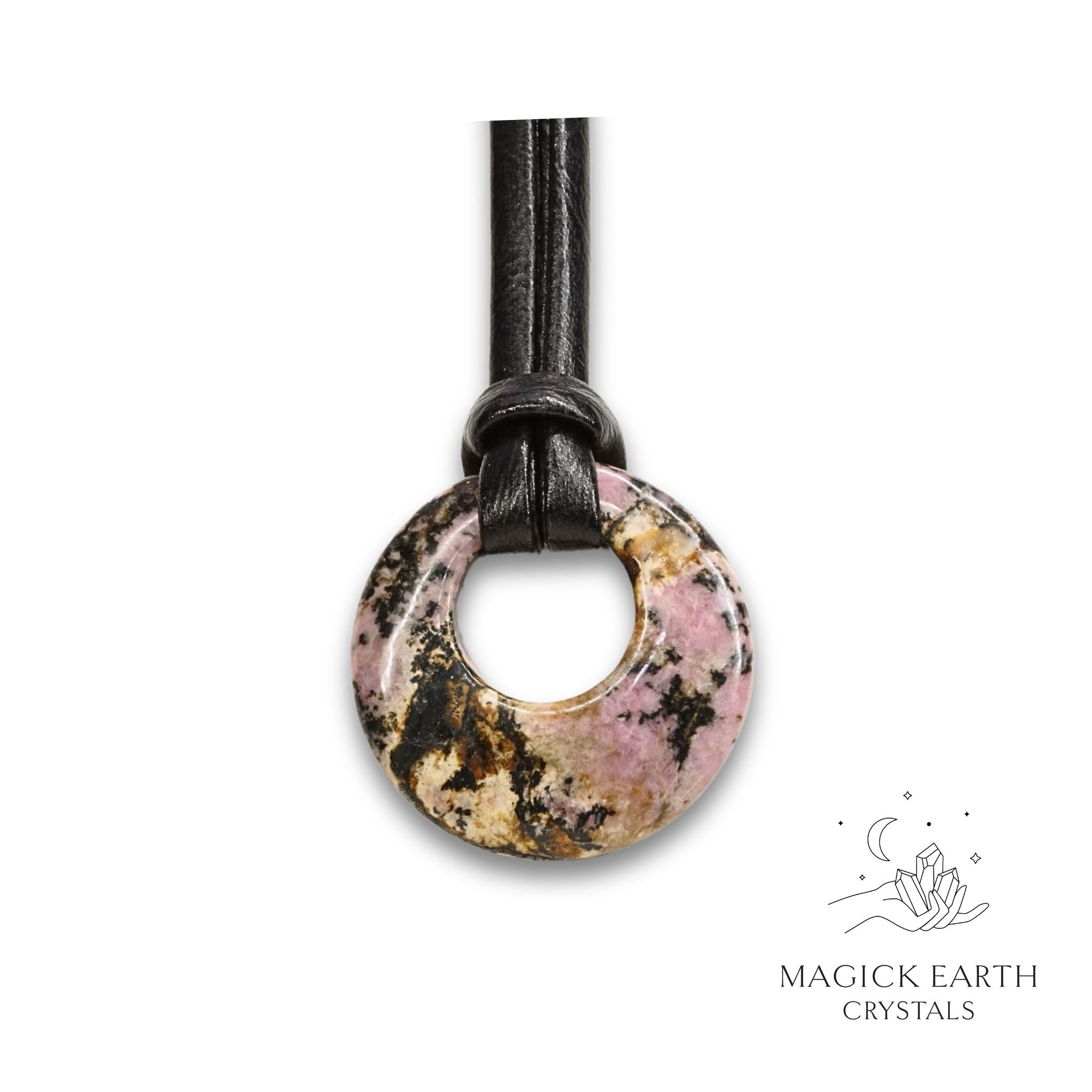 Natural Rhodonite crystal offset donut pendant