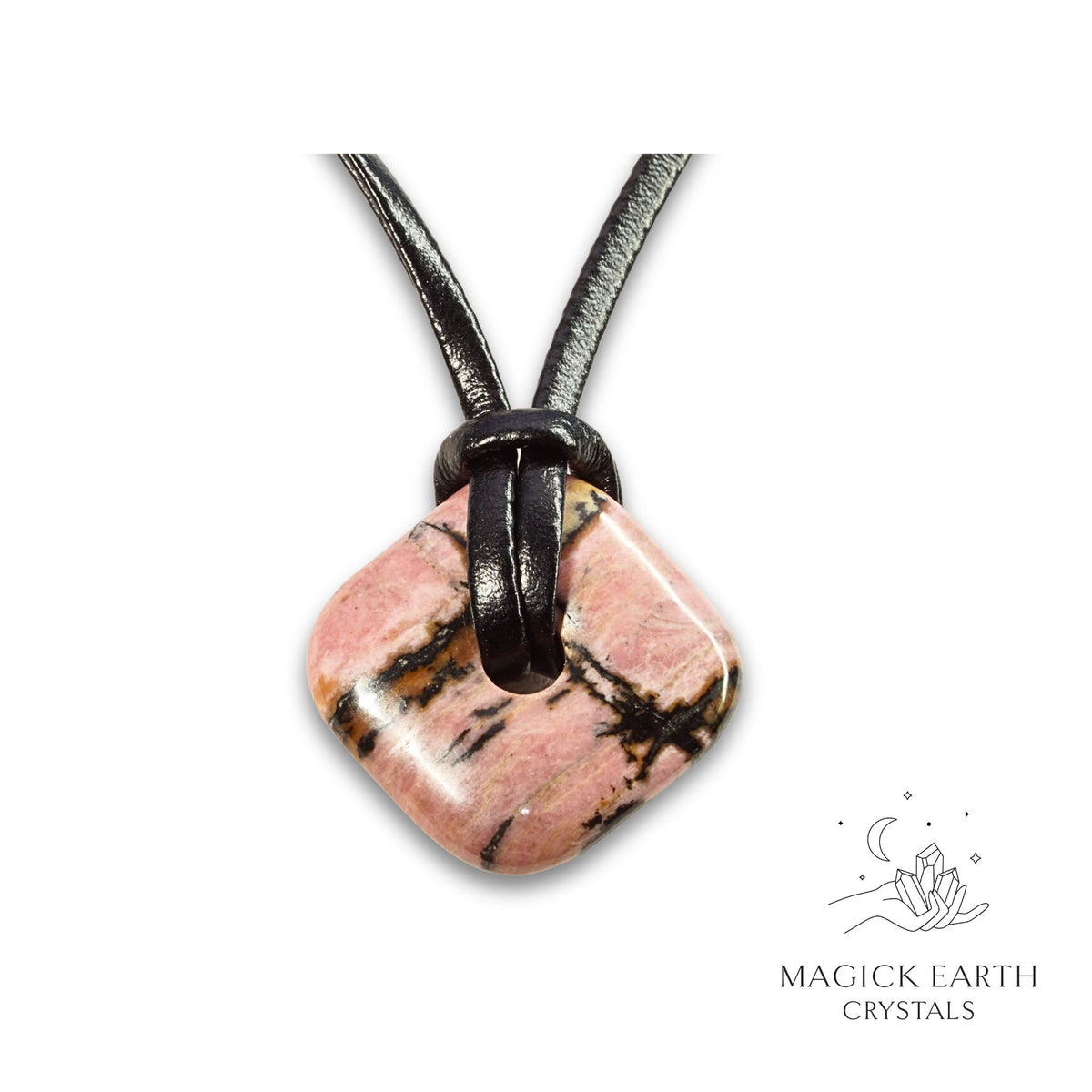 Natural Rhodonite diamond shaped donut pendant