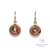 Rhodonite  Donut Pi Earrings With Gold Finish For Emotional Recovery