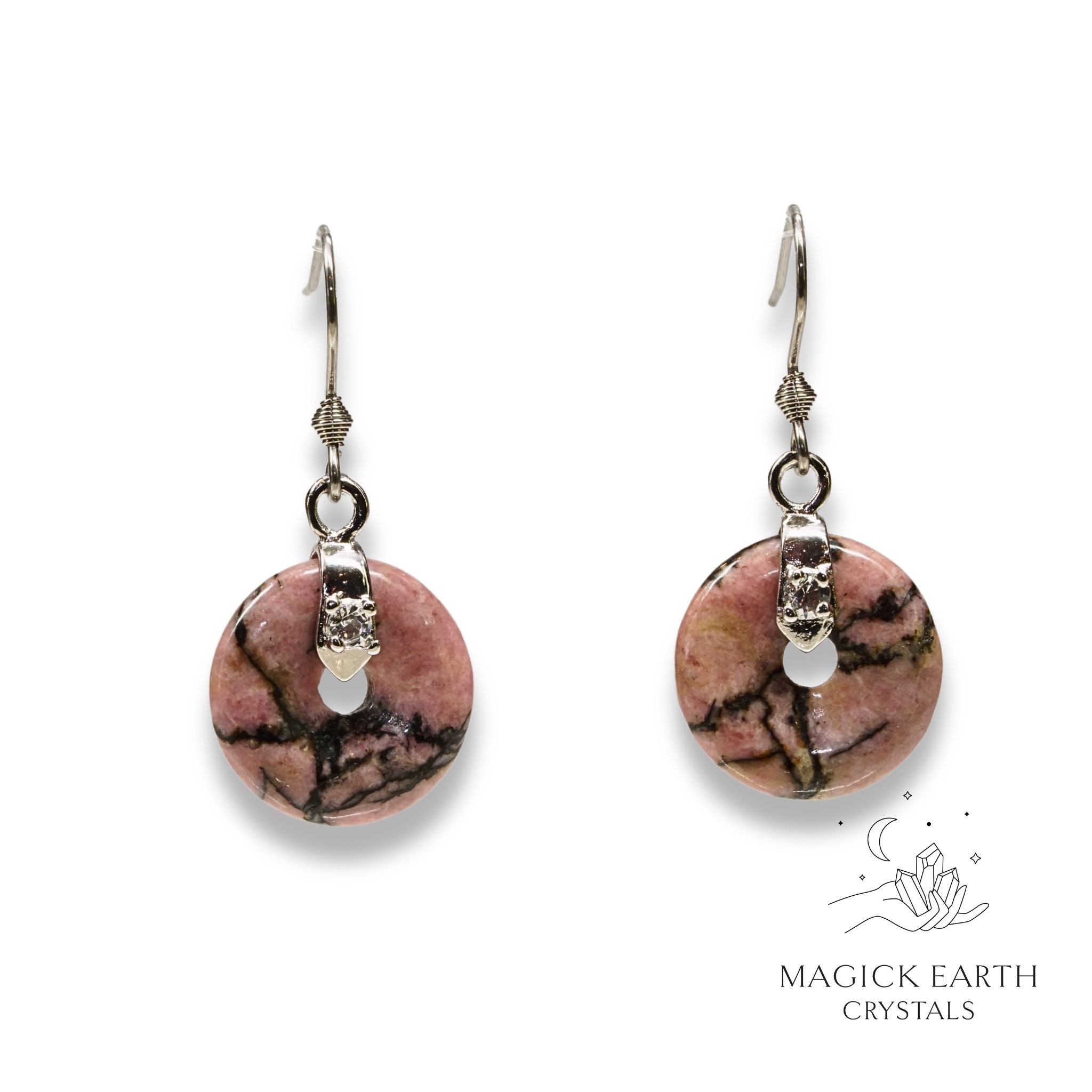 Natural Rhodonite crystal donut earrings view b