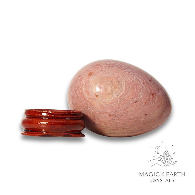 Rhodonite Crystal Egg With Stand Horizontal View for Emotional Recovery