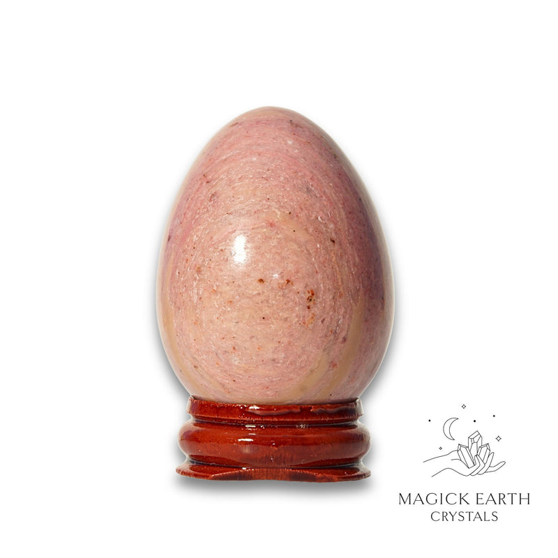 Rhodonite Crystal Egg With Stand Vertical View C for Emotional Recovery
