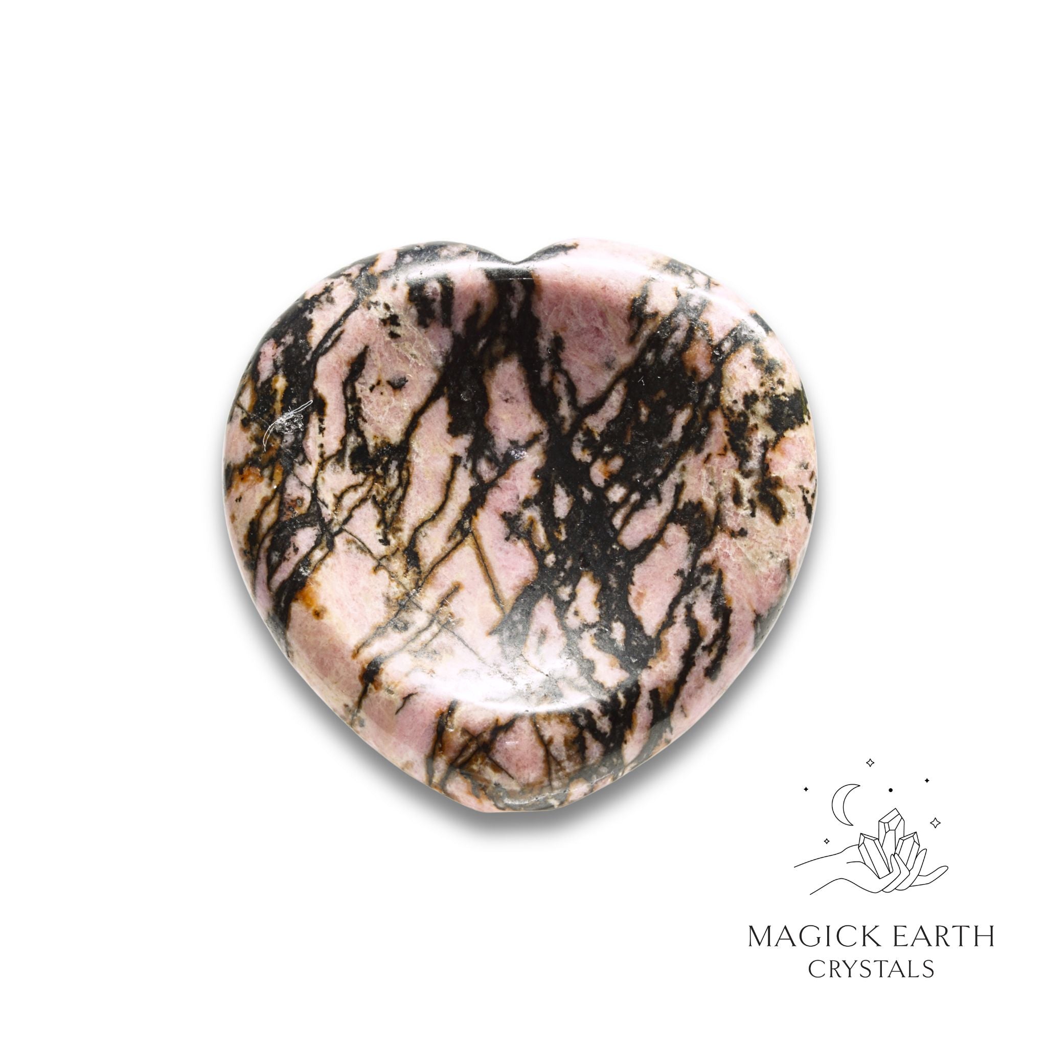 Natural Rhodonite heart thumb stone view a