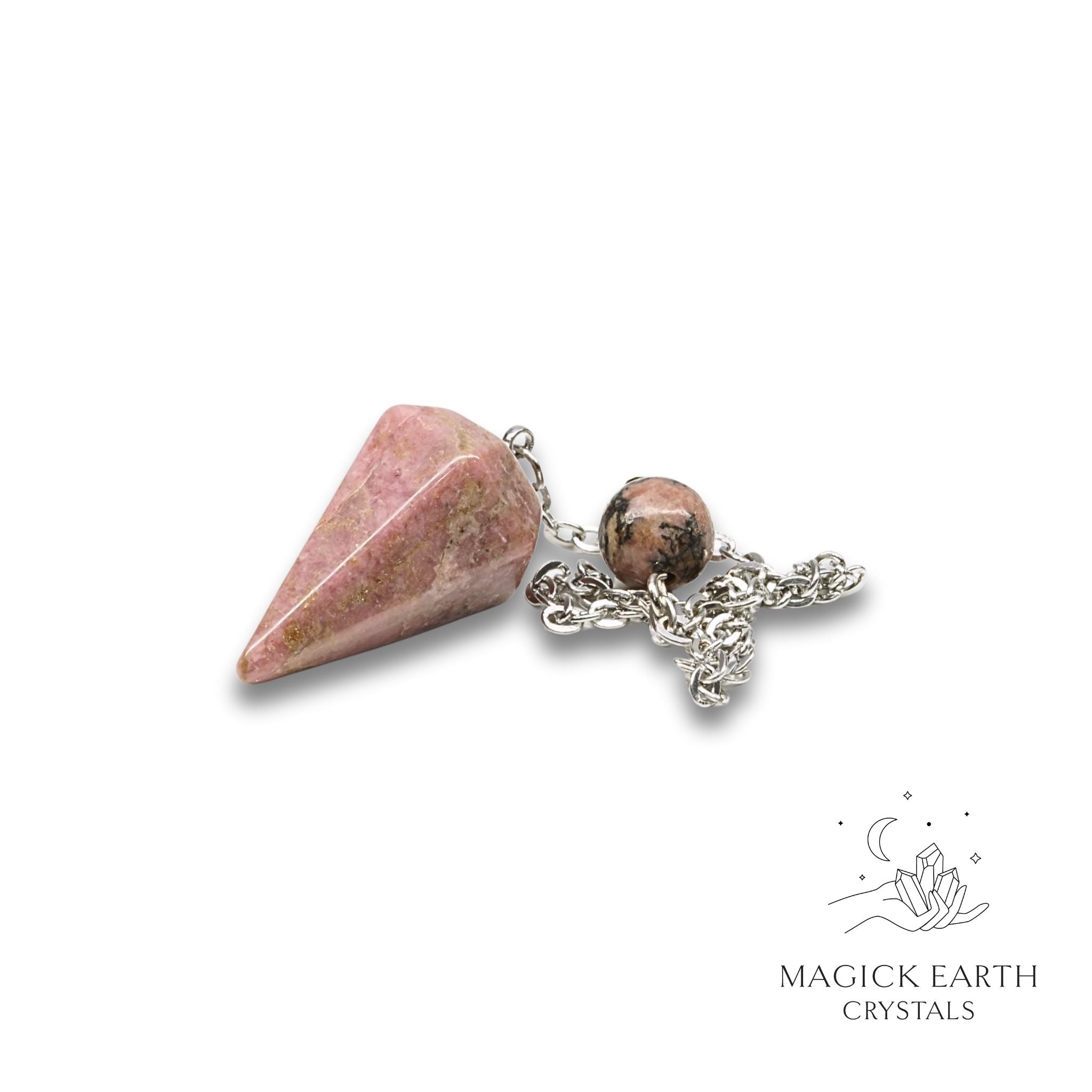 Natural Rhodonite crystal small cone pendulum view a