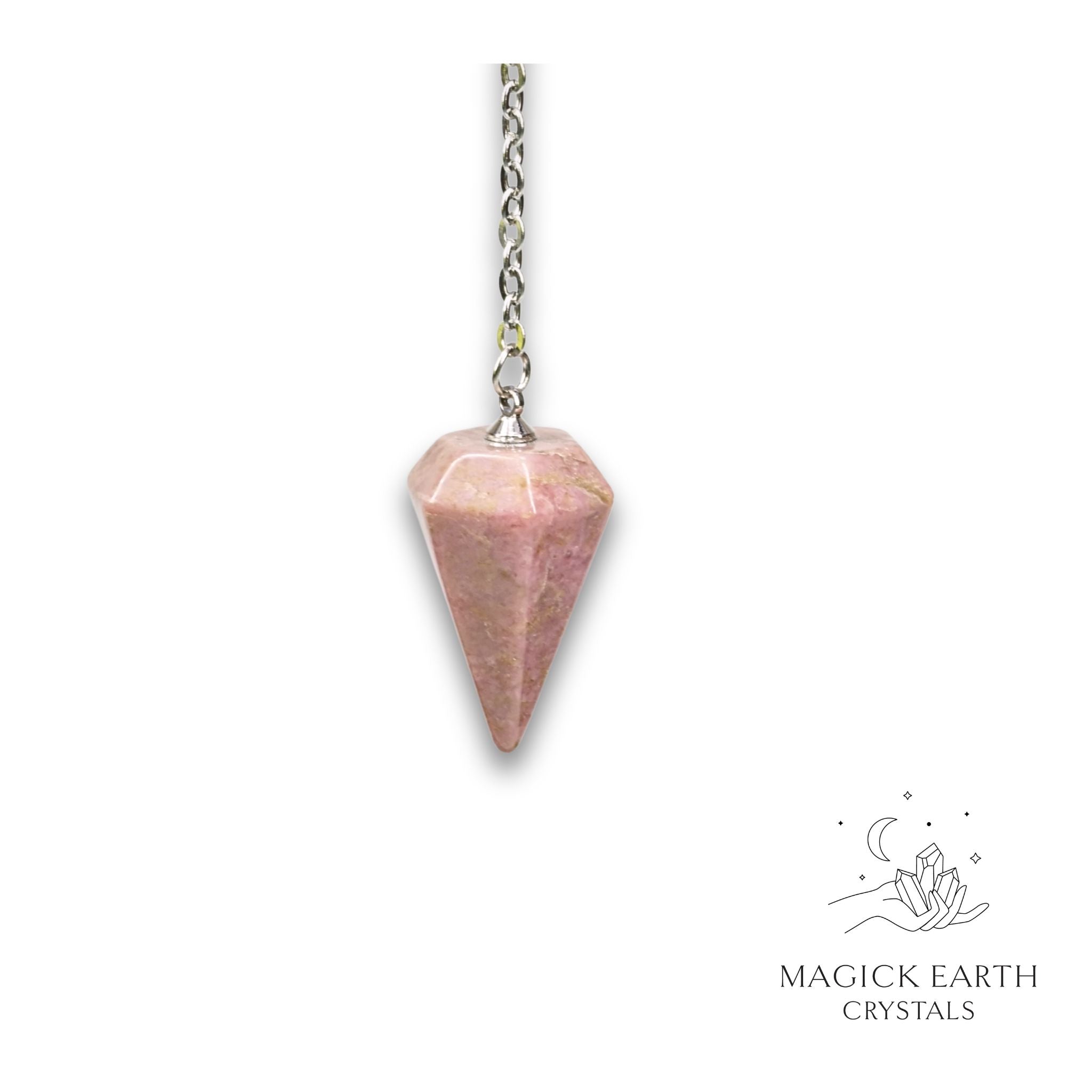 Natural Rhodonite crystal small cone pendulum view b