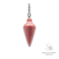 Natural Rhodonite spire crystal pendulum view b