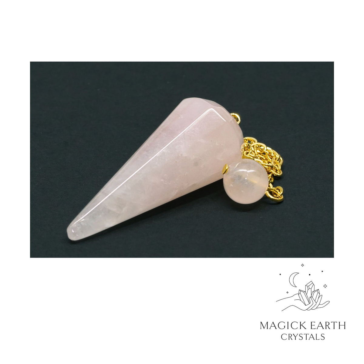 Natural Rose Quartz 12 Facet large cone crystal pendulum view a 