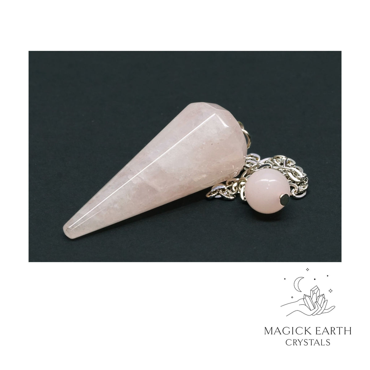 Natural Rose Quartz 12 Facet large cone crystal pendulum view b