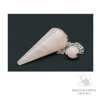 Rose Quartz 12 Facet Pendulum for Amplified Love Platinum Finish