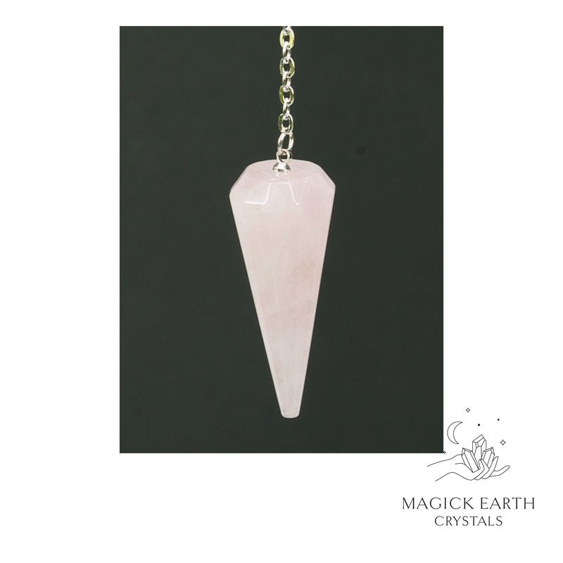 Rose Quartz 12 Facet Pendulum for Amplified Love Platinum Finish