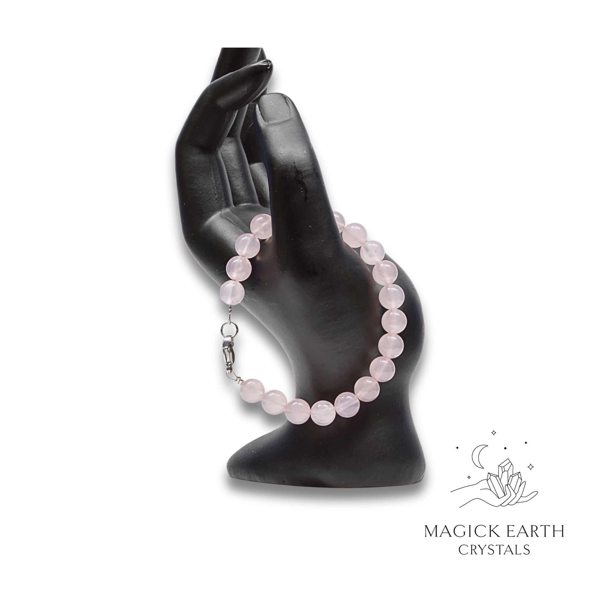 Natural Rose Quartz 8mm round bead crystal bracelet view d
