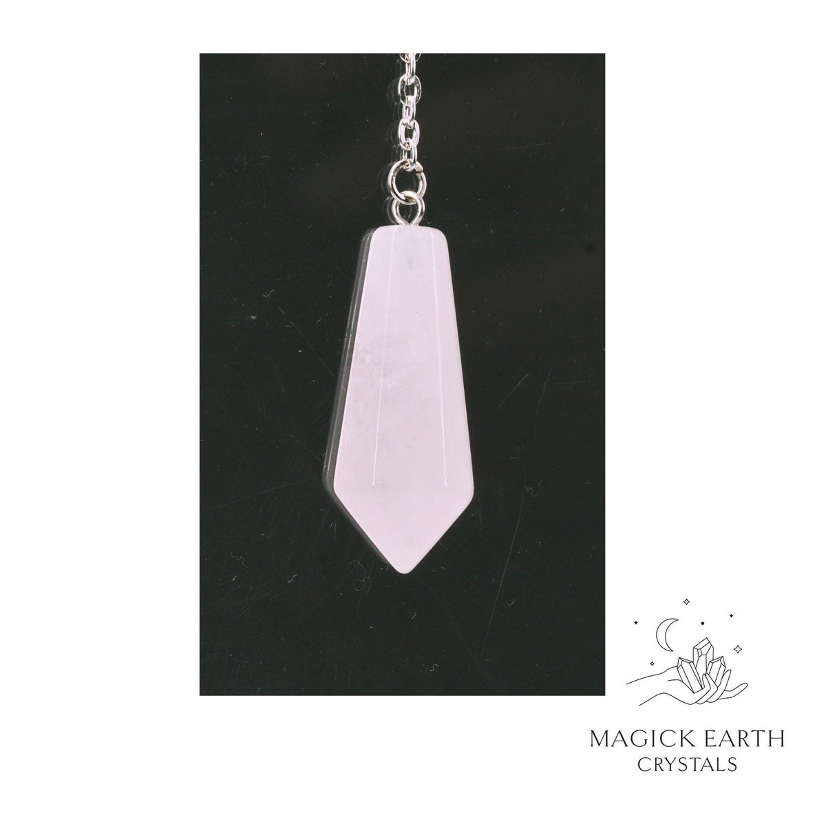 Rose Quartz Crystal Bullet Pendulum Vertical View for Amplified Love