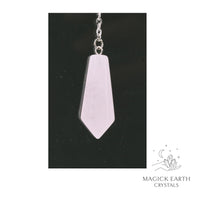 Rose Quartz Crystal Bullet Pendulum Vertical View for Amplified Love