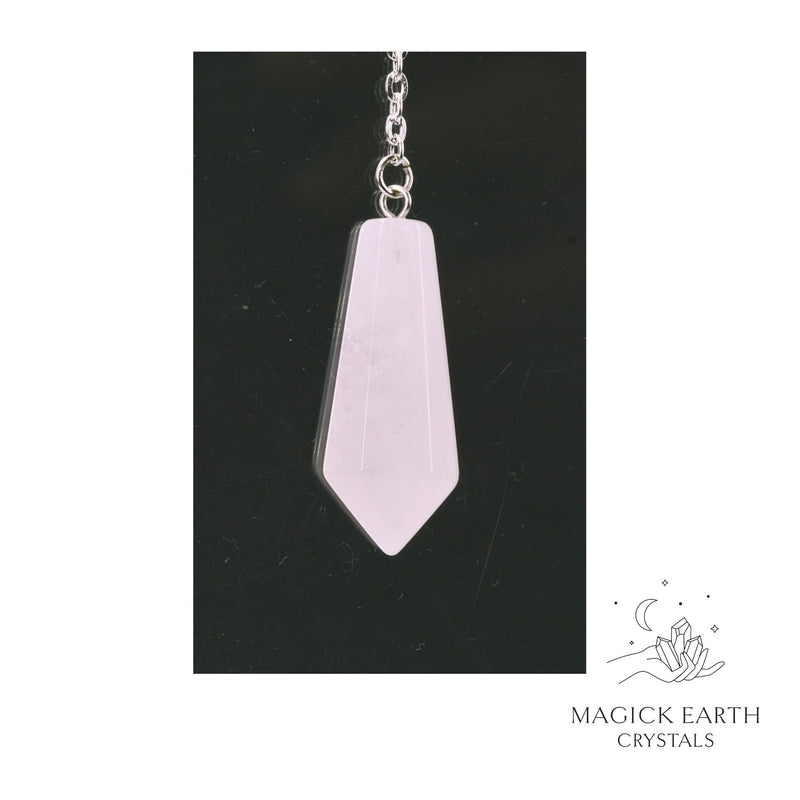 Rose Quartz Crystal Bullet Pendulum Vertical View for Amplified Love