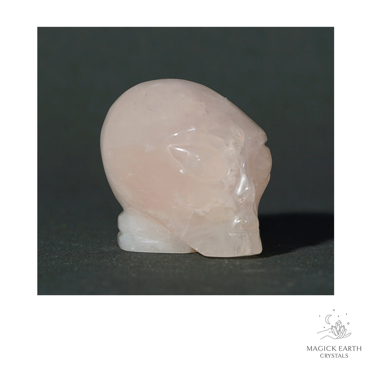 Natural Rose Quartz Crystal Alien Skull View B