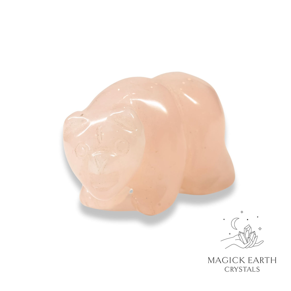 Natural Rose Quartz crystal bear figurine view a