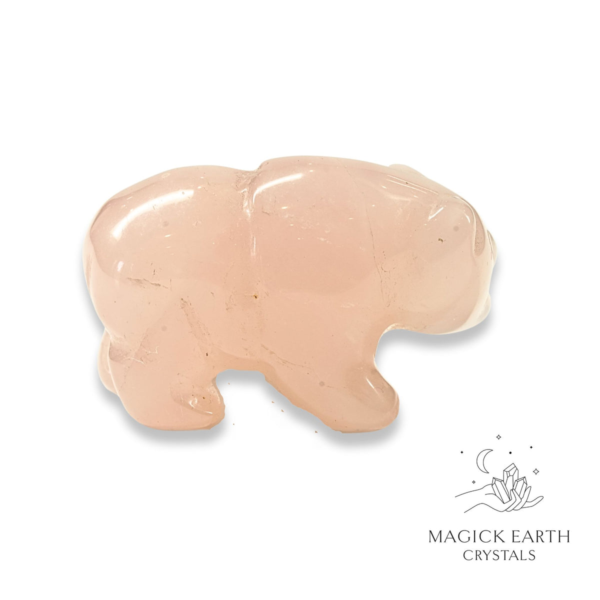 Natural Rose Quartz crystal bear figurine view b