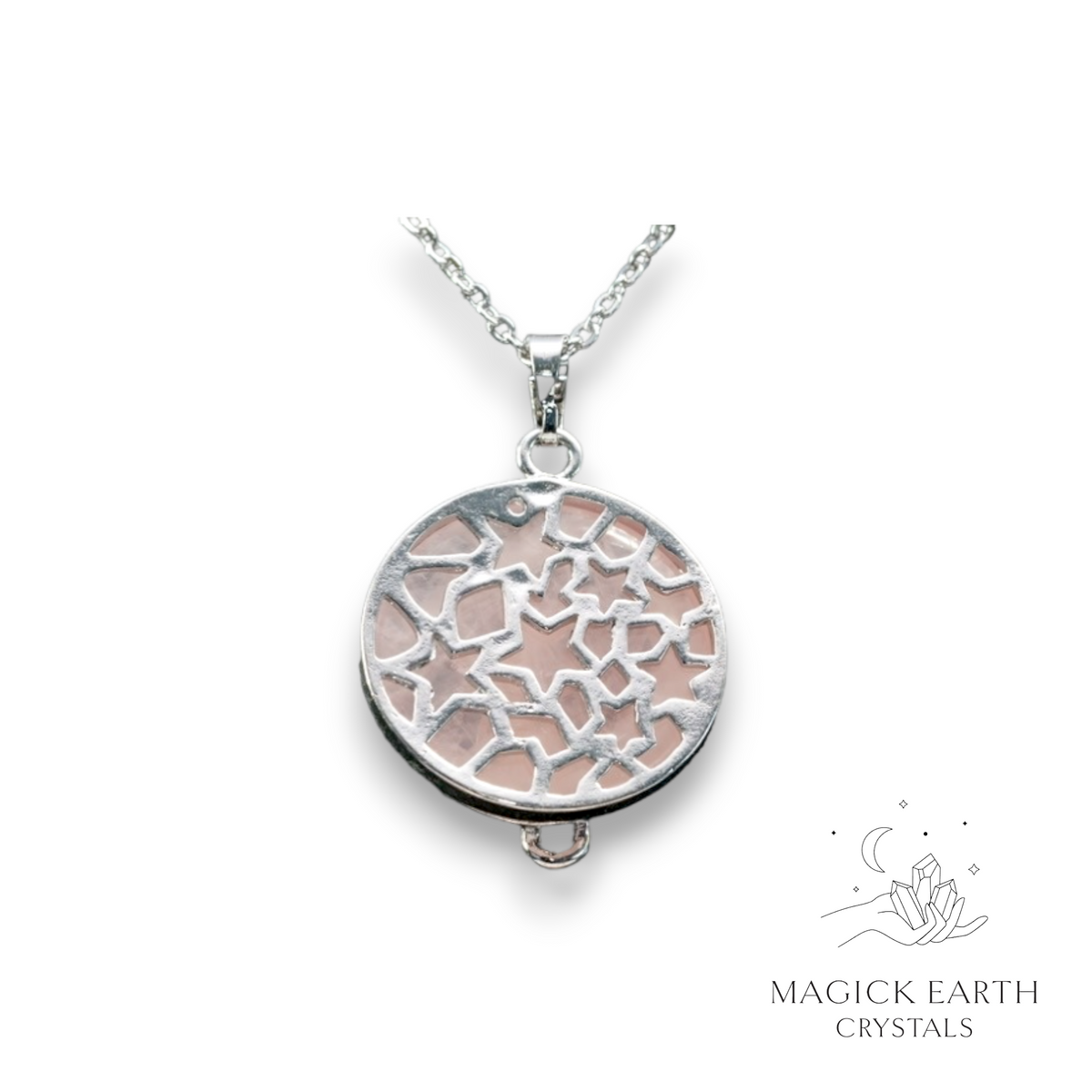 Natural Rose Quartz crystal cat pendant view b