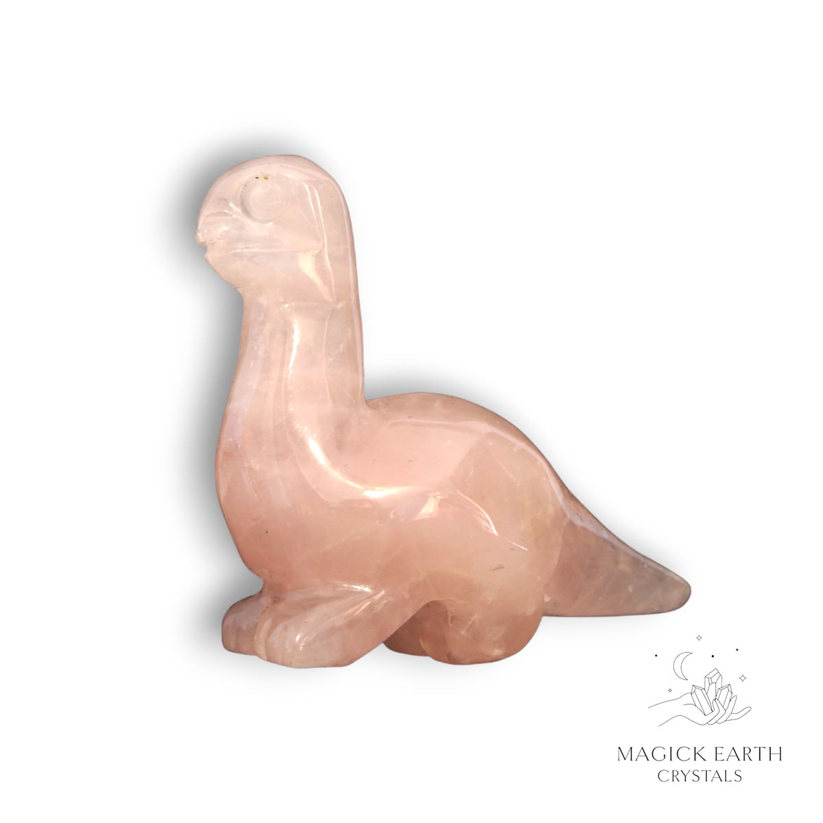 Natural Rose Quartz crystal dinosaur figurine view b