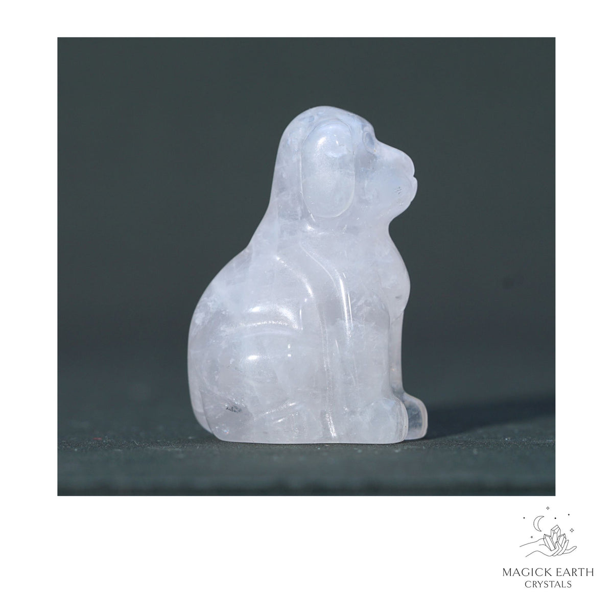 Natural Rose Quartz crystal dog figurine 40mm view a