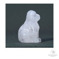 Natural Rose Quartz crystal dog figurine 40mm view a