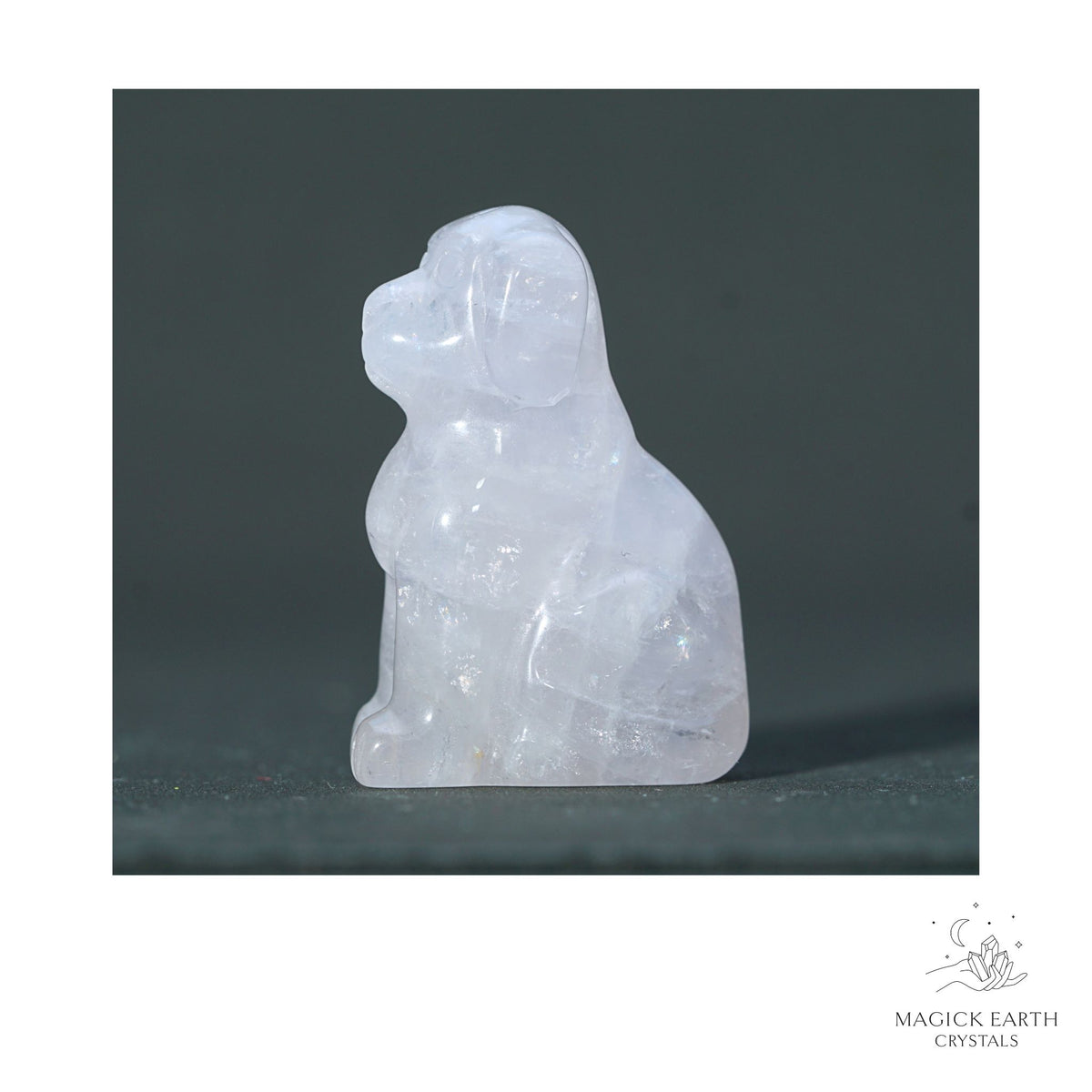 Natural Rose Quartz crystal dog figurine 40mm view b