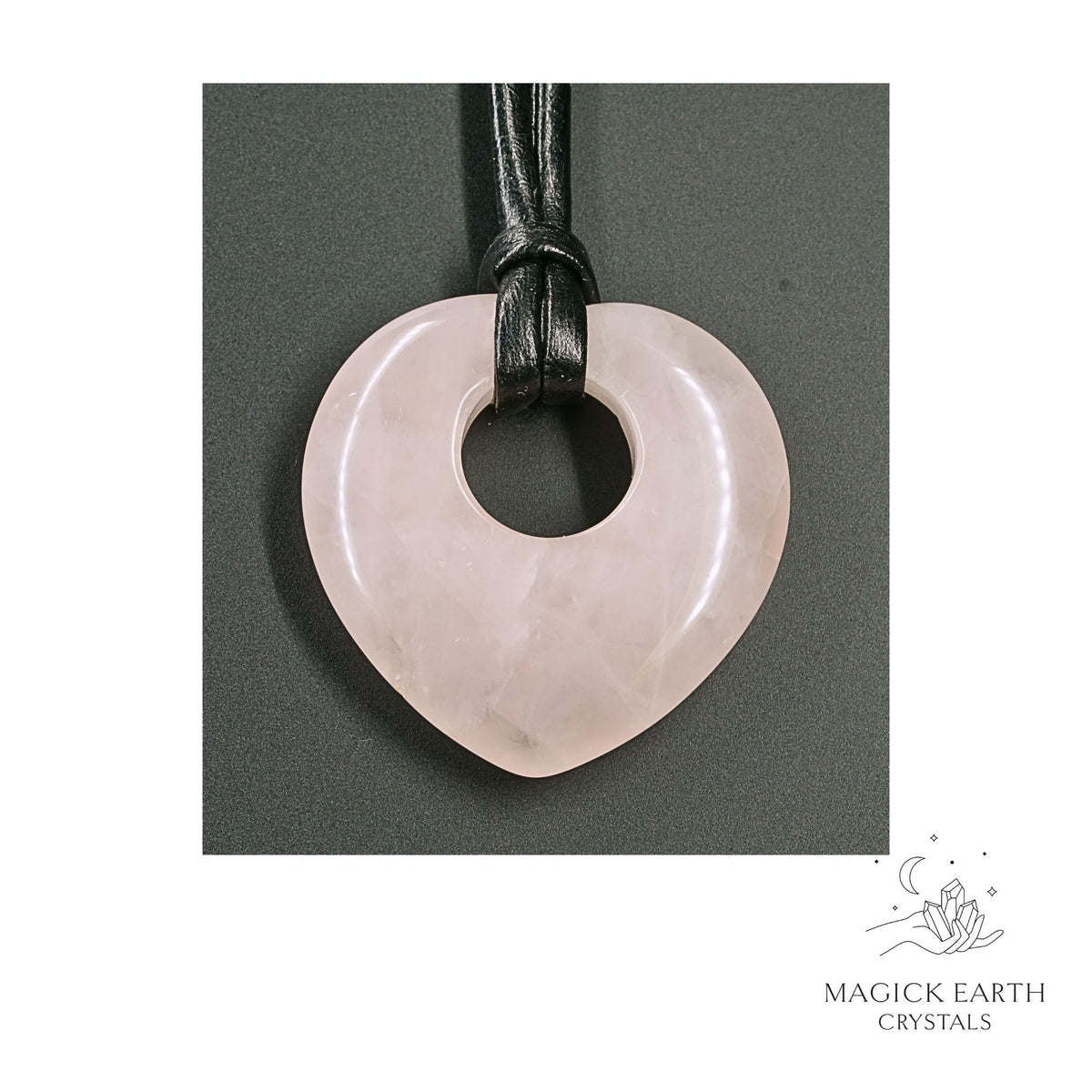 Natural Rose Quartz crystal donut heart pendant
