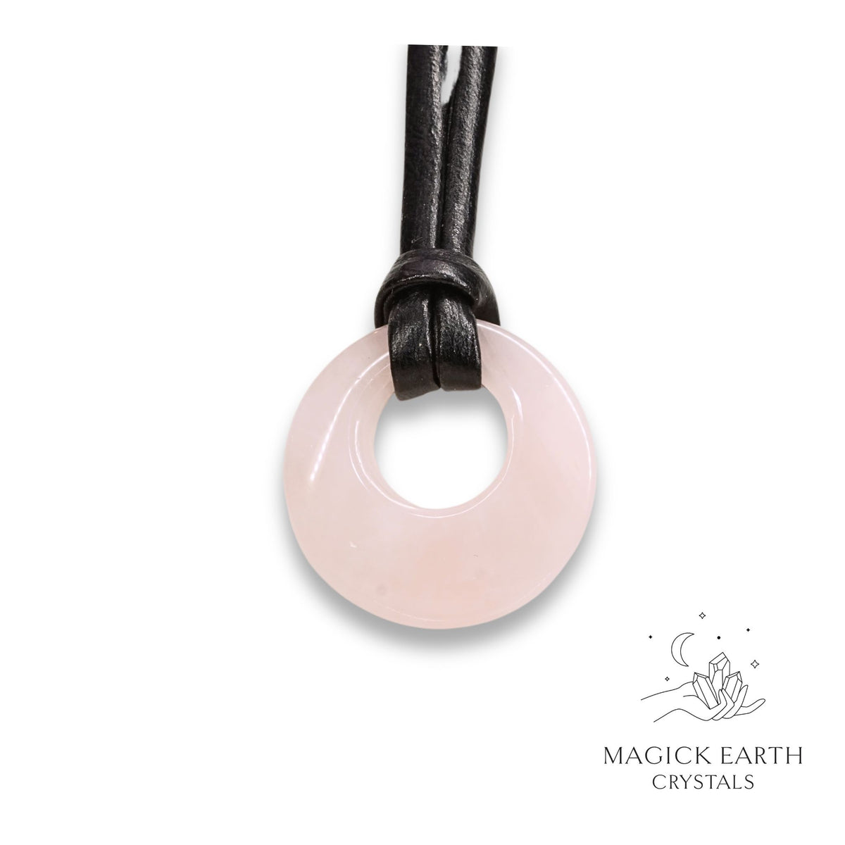 Natural Rose Quartz crystal offset donut pendant