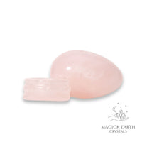 Natural Rose Quartz crystal egg with stand view c