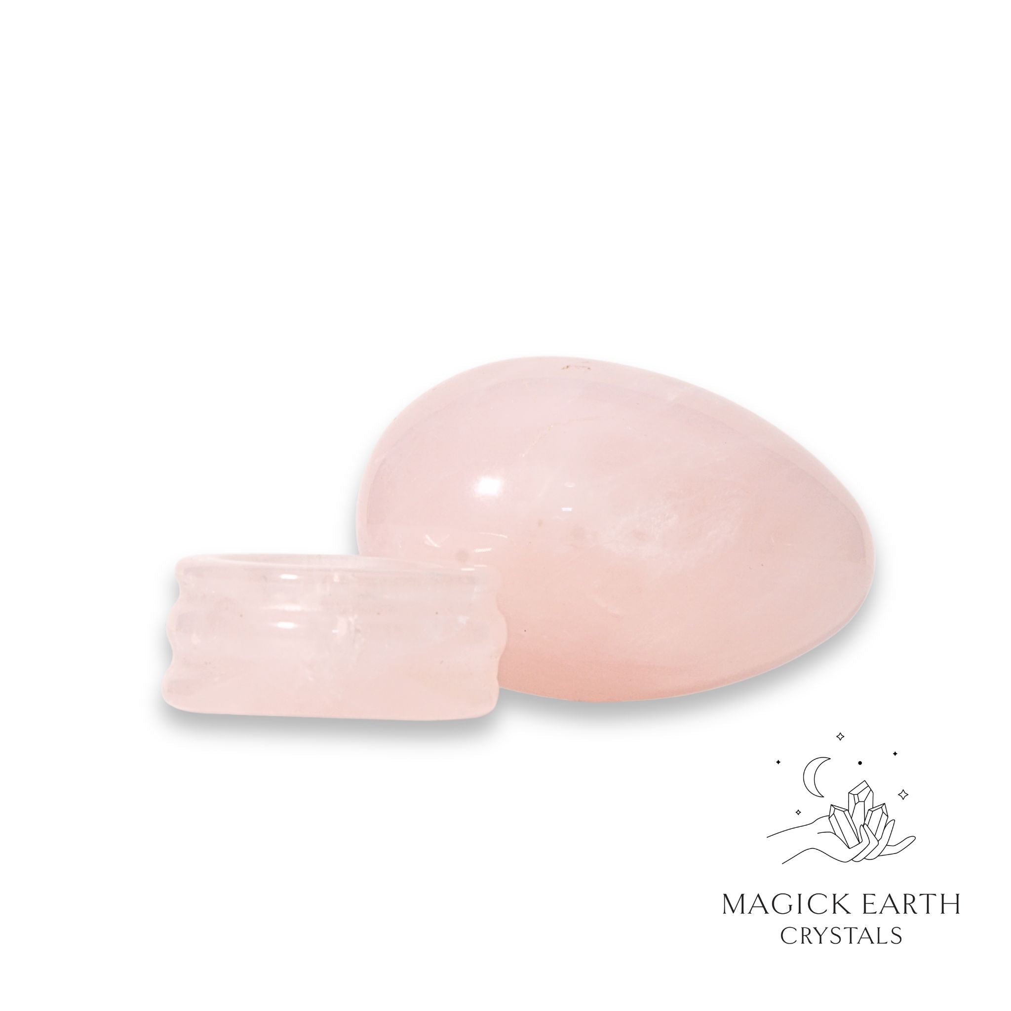Natural Rose Quartz crystal egg with stand view c
