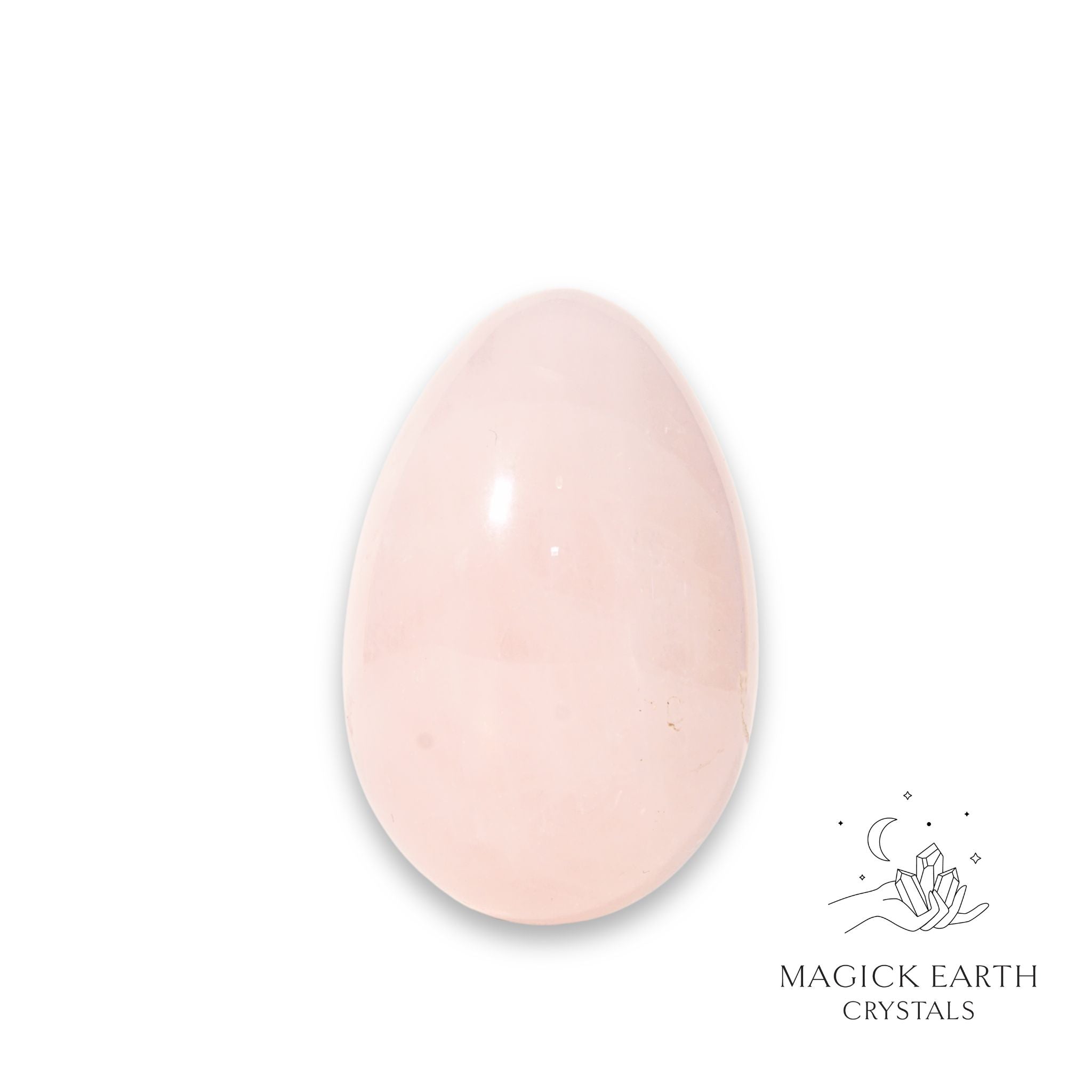 Natural Rose Quartz crystal egg with stand view d