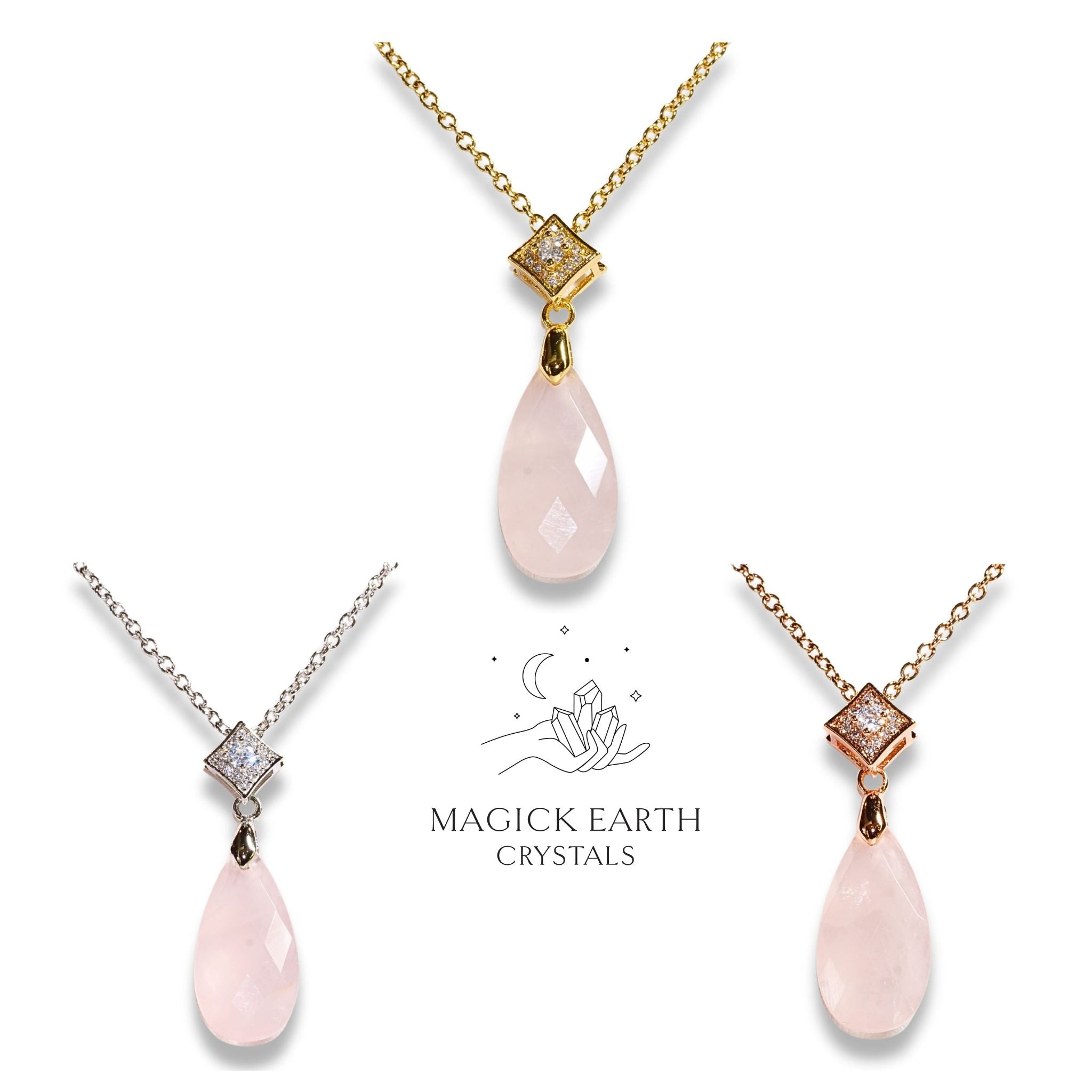 Natural Rose Quartz crystal faceted teardrop pendant view d