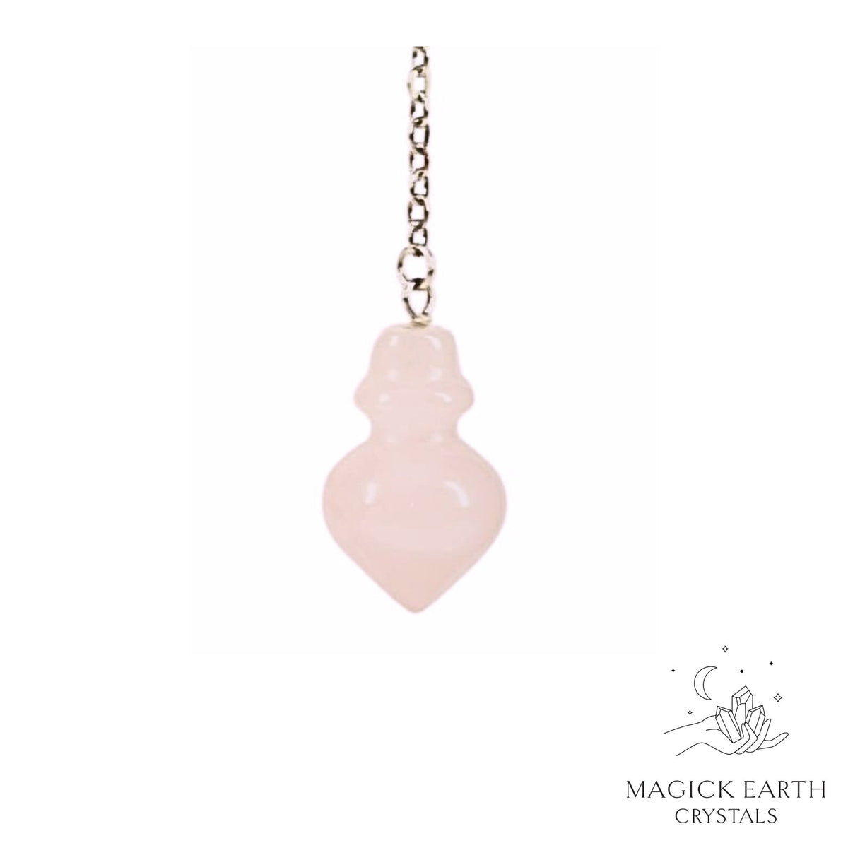 Natural Rose Quartz crystal flask pendulum view b