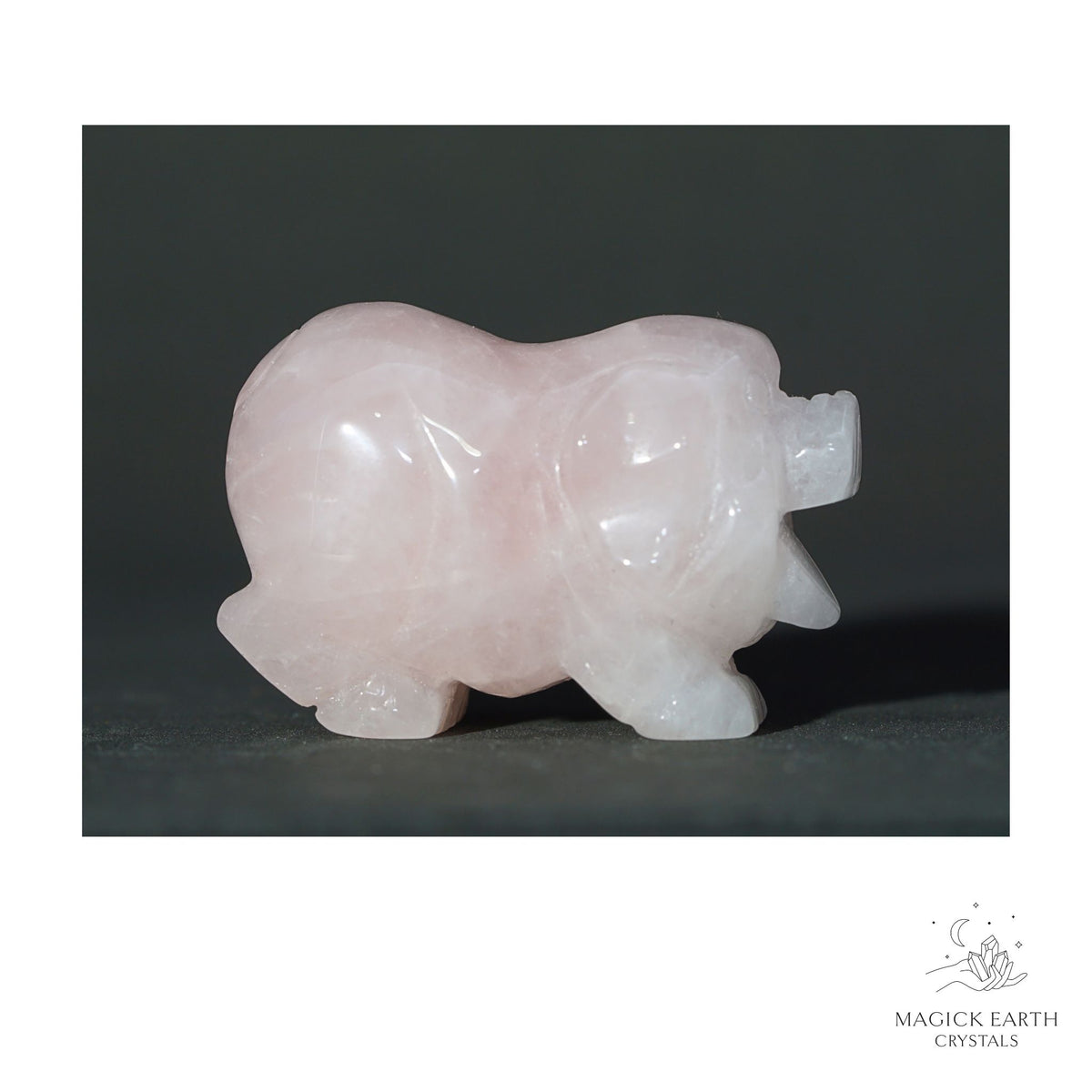 Natural Rose Quartz crystal pig figurine view a