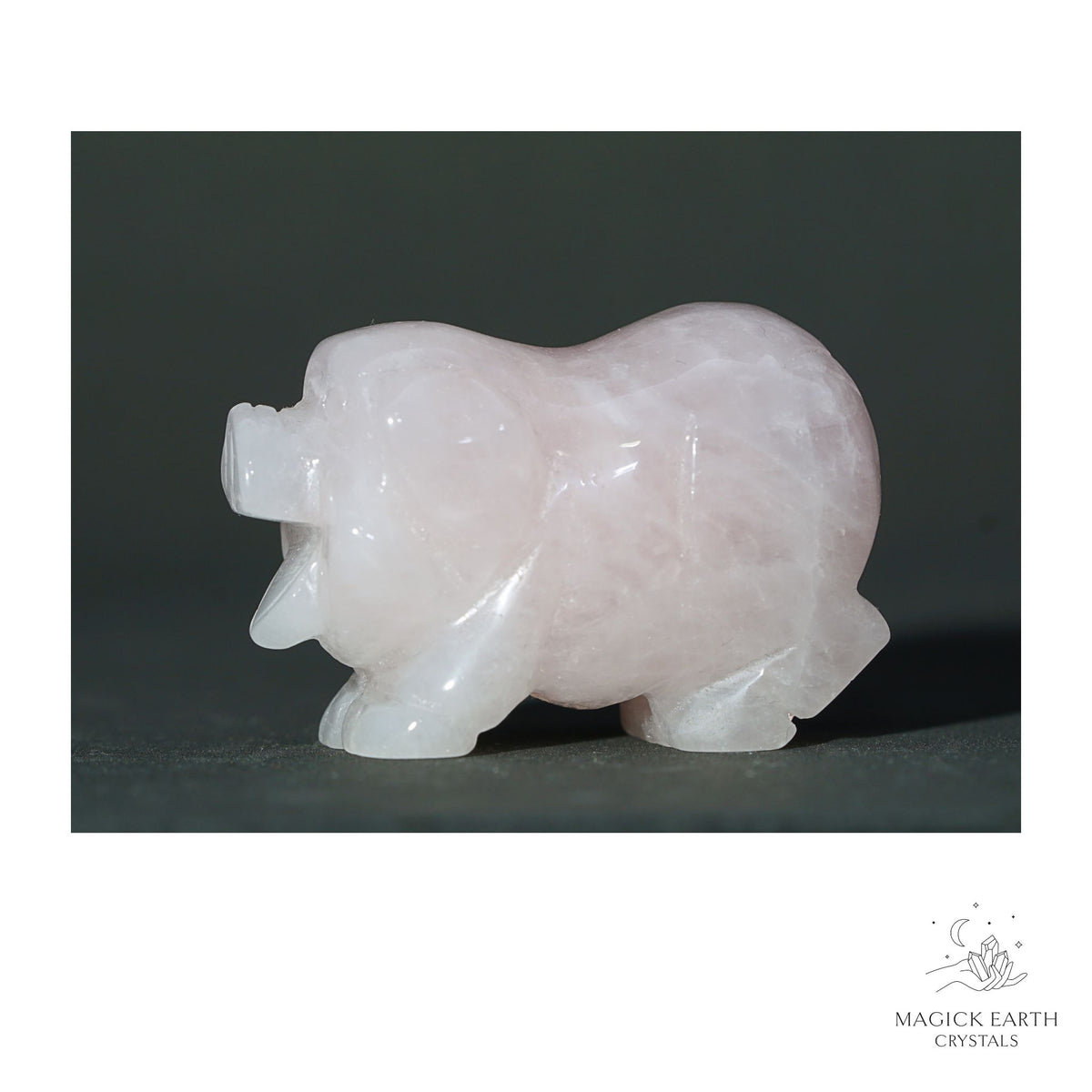 Natural Rose Quartz crystal pig figurine view b