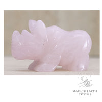 Natural Rose Quartz crystal rhinoceros figurine view b
